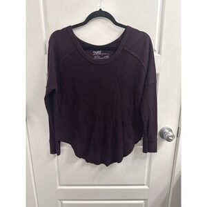 Aritzia TNA Waffle‎ Knit Thermal Long Sleeve Top Plum Purple XXS 001455